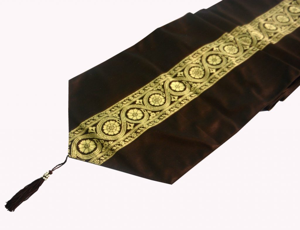 Avioni Premium Faux Silk Ethnic Brown Table Runner Festival Collection -57 x 12.5 Inches
