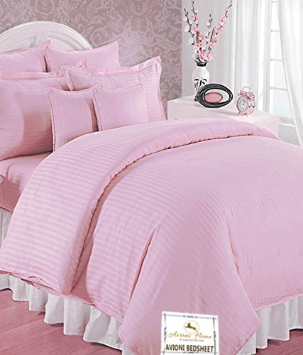Double Bed Sheet 100% Cotton 200 TC Plain Satin Stripes in Light Pink in Avioni Packing-225cm x 250cm