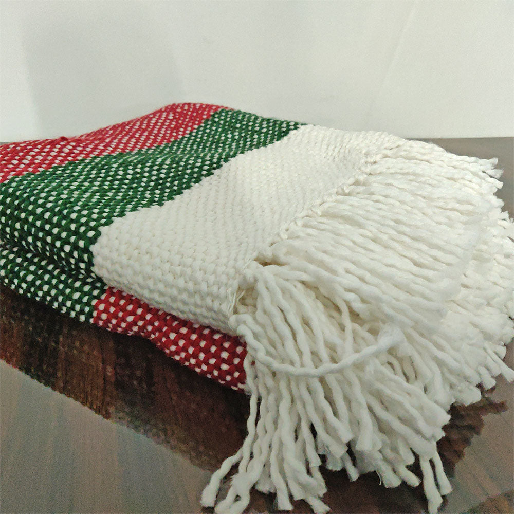Avioni Sofa Throws/Blankets Super Soft Acrylic Handloom Weaved Red Green (Aura Collection)-127×152 cm (50 x 60 Inch)
