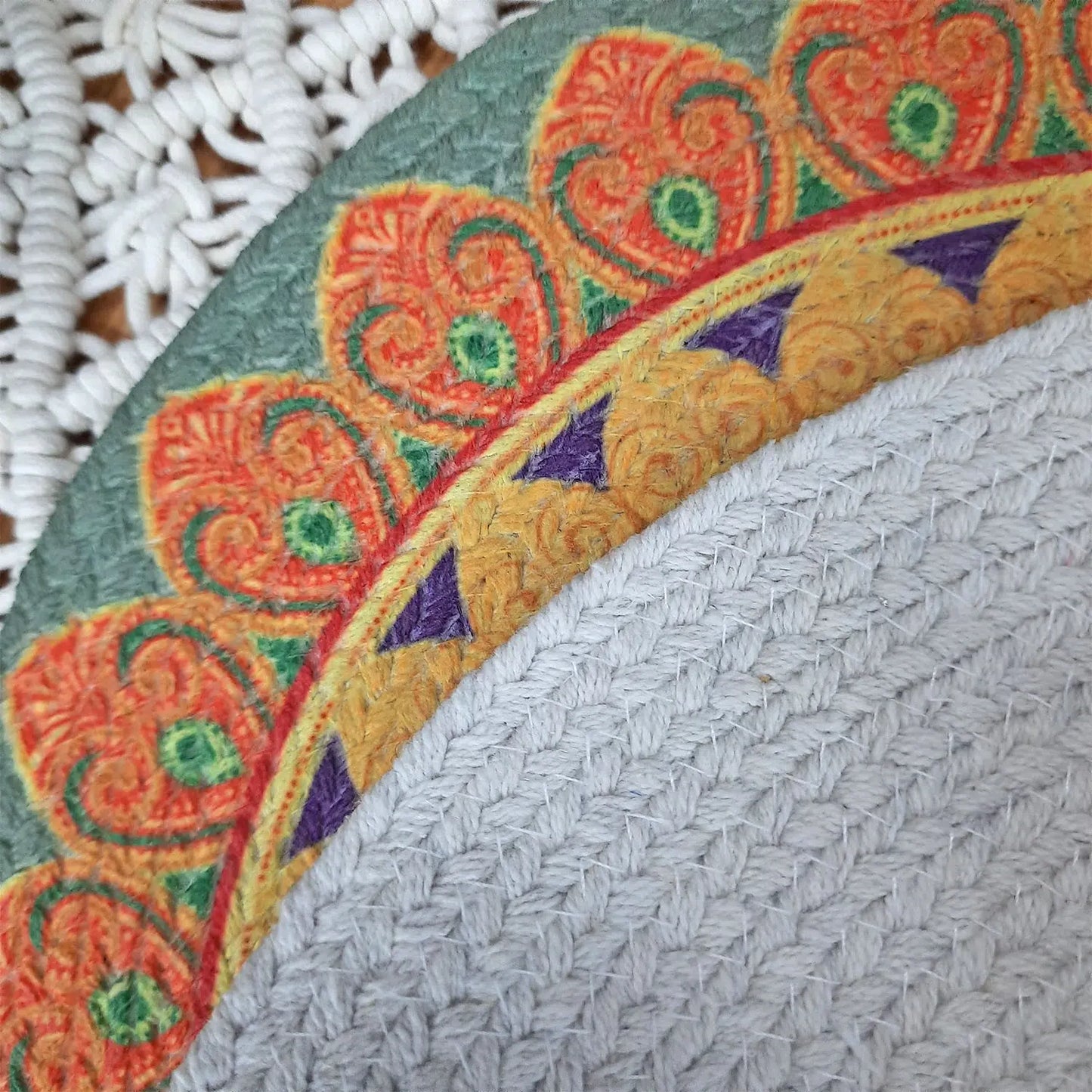 All Natural Round Cotton Braided Mats- “Natura Collection By Avioni”-Washable-Rangoli On Table-Good for Gifting (38 cms Diameter)