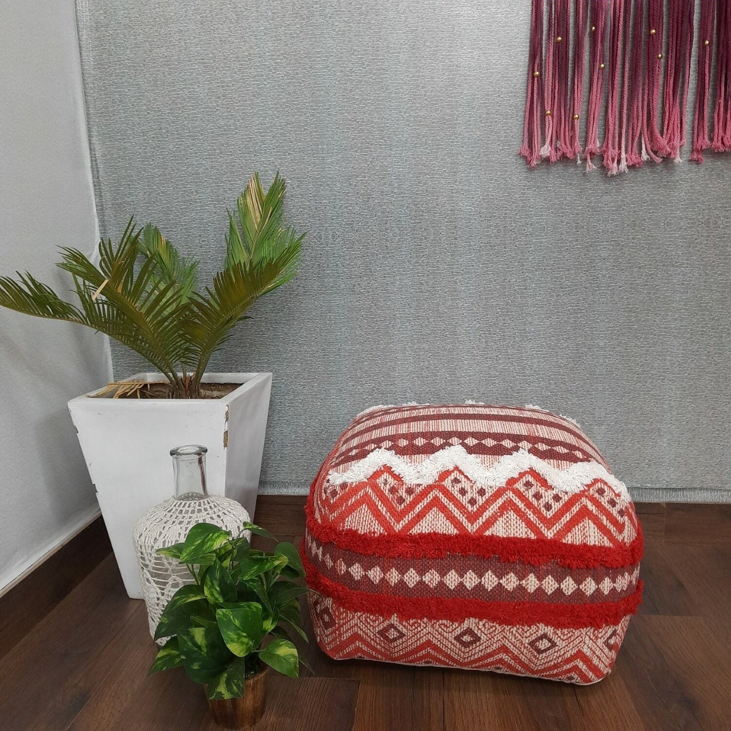 Avioni Home BigMo Collection -Cotton Printed And Part Tufted Pouf/ Ottomons Large Size-35cmx40cmx40cm