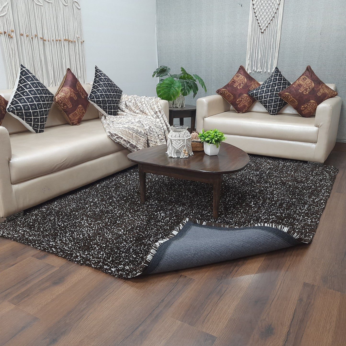 Avioni Home Atlas Collection - Moroccan Style Microfiber Carpet In Brown & White| Soft, Non-Slip, Easy to Clean