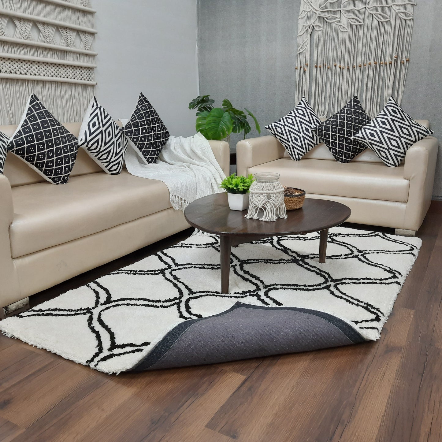 Avioni Home Atlas Collection - Moroccan Style Microfiber Carpet In Black and White | Soft, Non-Slip, Easy to Clean