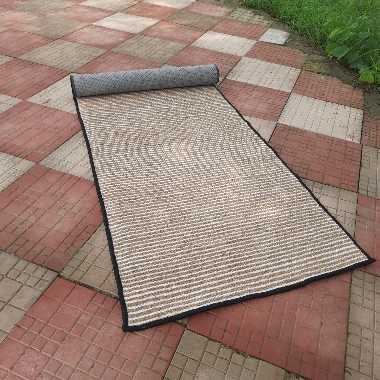 Avioni Luxury Soft Premium Chenille Stripe-Brown & White- Yoga Mat 60cm x 180cm (~2×5.5 Feet)