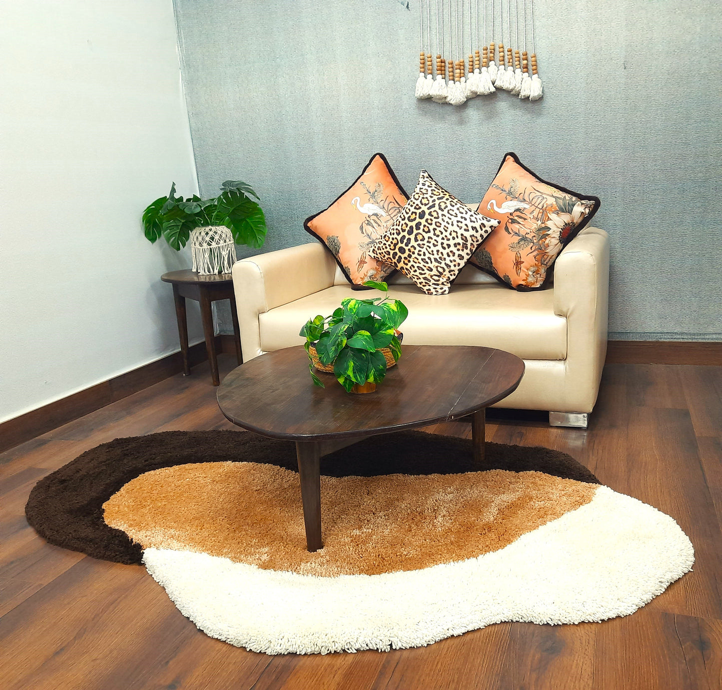 Avioni Home Atlas Collection - Artisan Design Microfiber Carpet In White,Brown with Beige | Soft, Non-Slip, Easy to Clean | 120cm x 180cm (maximum size at each side)