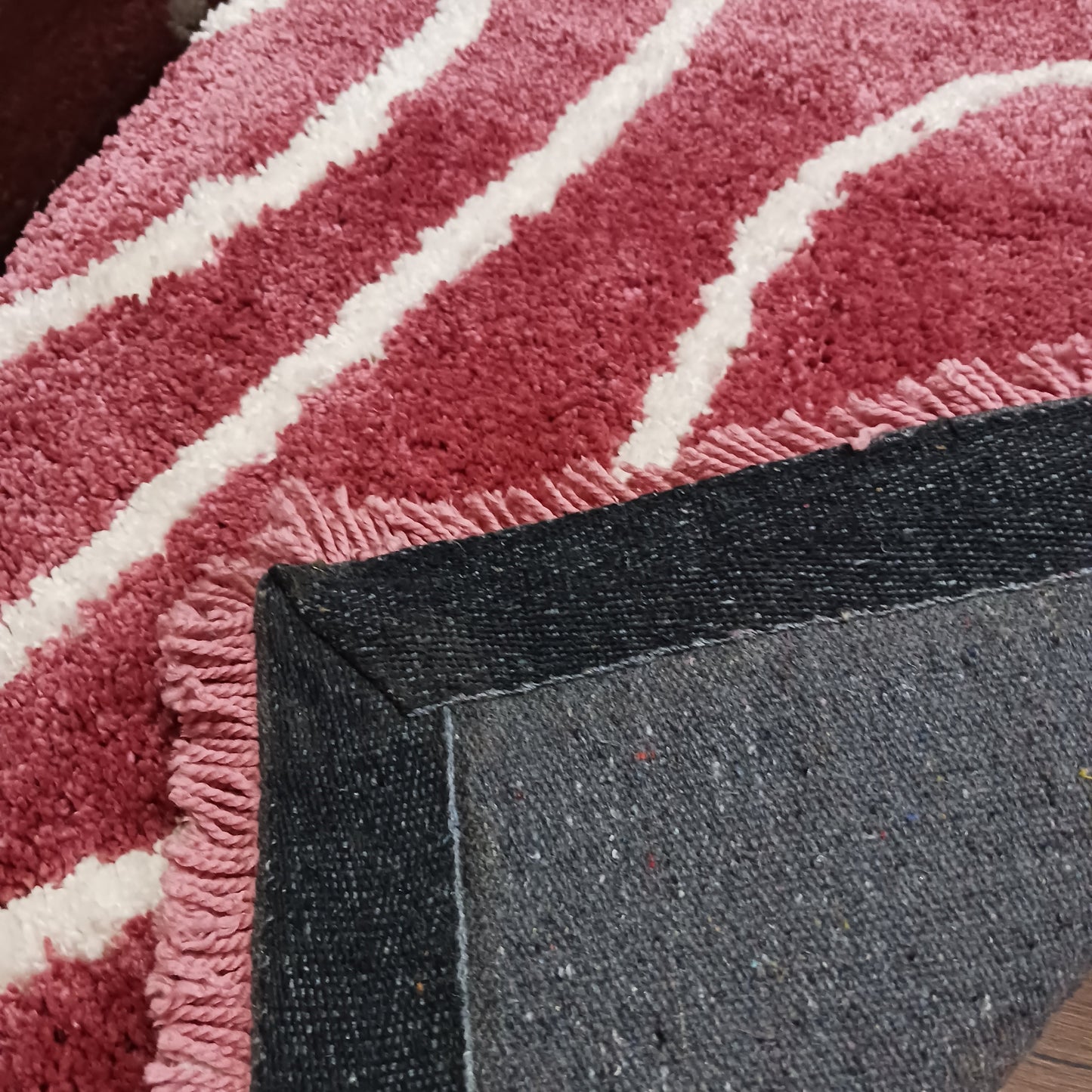 Plush Soft Washable Shaggy Carpet in Wine Color With White Wave Design /Bedside Runners by Avioni Home