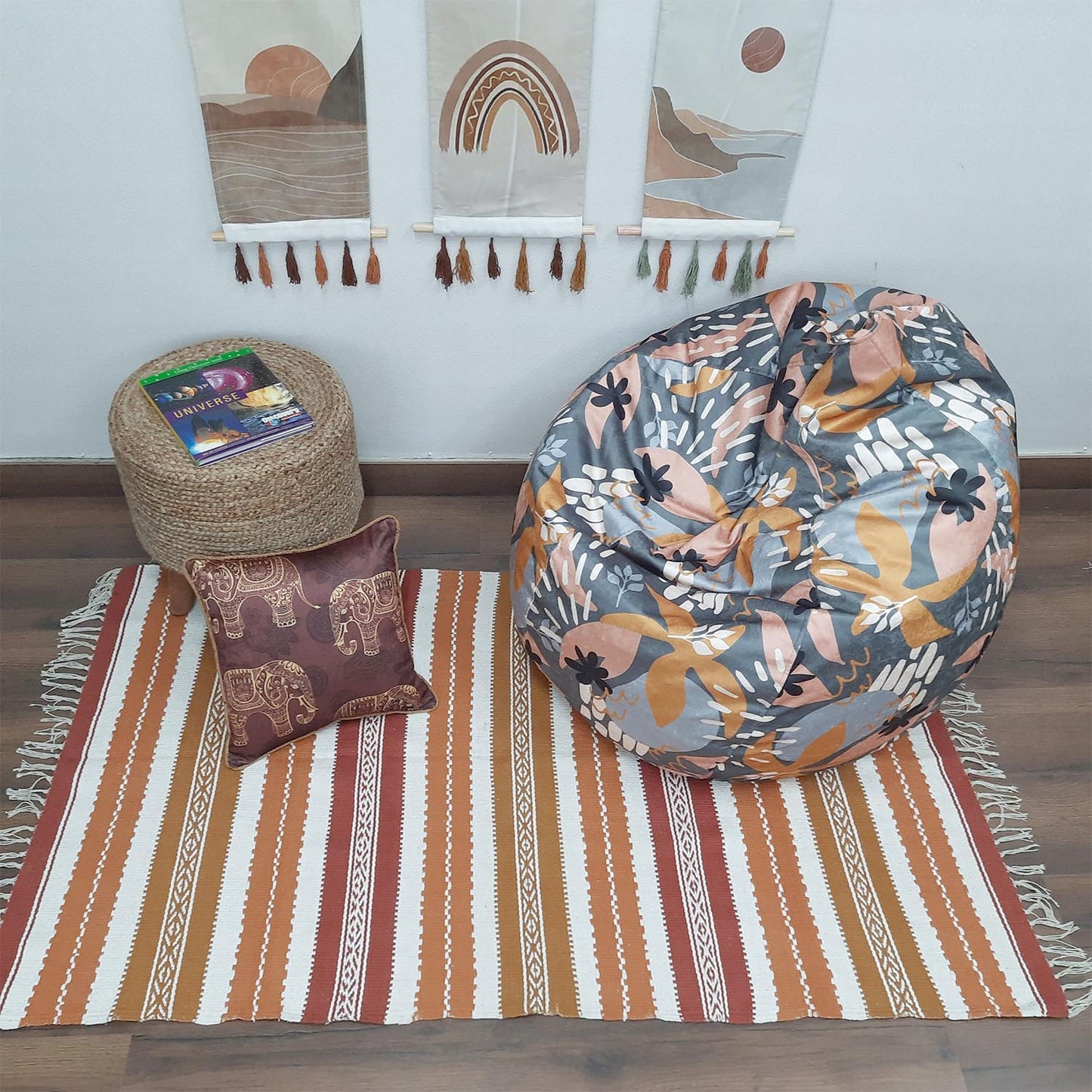 Avioni 100% Cotton Handloom Floor Rug / Durrie – Neohome Collection – Brown Tones and White-90cm x 150cm (~3 feet x 5 feet)