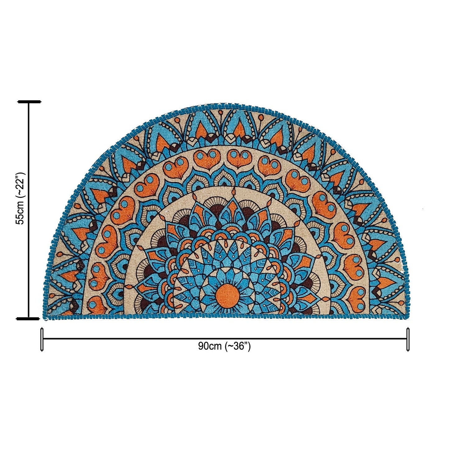 Avioni Home Floor Mats in Beautiful Blue Tone Rangoli Design | Half Circle Rugs | Anti Slip, Durable & Washable | Outdoor & Indoor