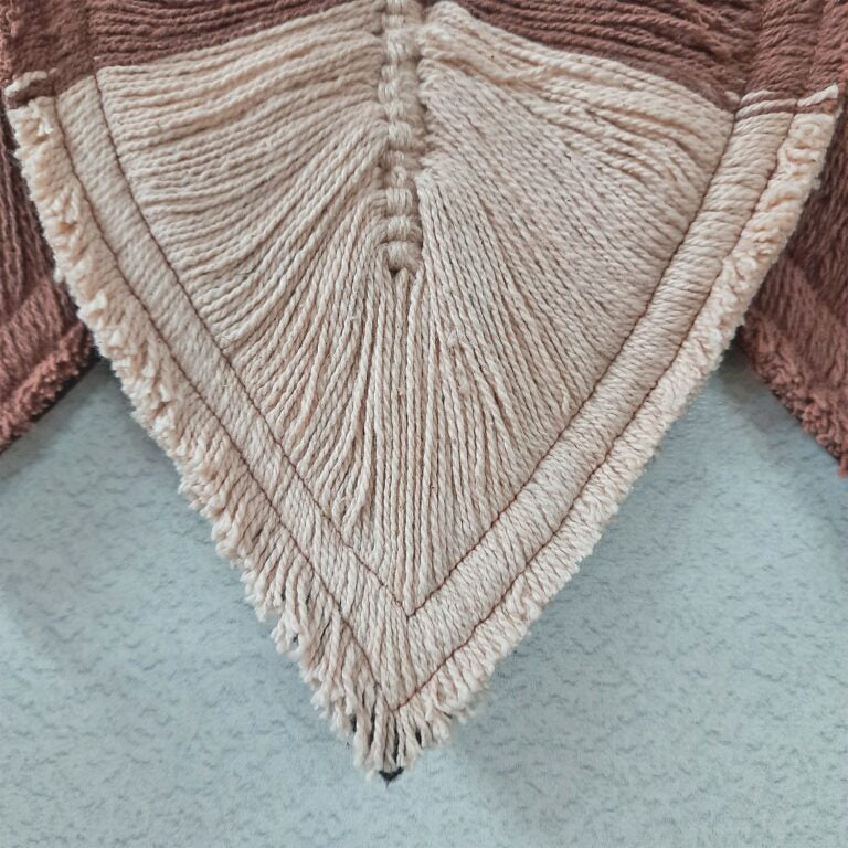 Avioni Feather Macrame Wall Hanging With Beads, Macrame Knotted Wall Tapestry, Living Room Bedroom Interior Decor-Peach And Earthern Pot-38 cms x 27 cms