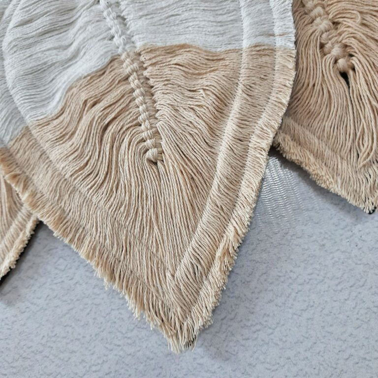 Avioni Feather Macrame Wall Hanging With Beads, Macrame Knotted Wall Tapestry, Living Room Bedroom Interior Decor-Peach And White-38 cms x 27 cms
