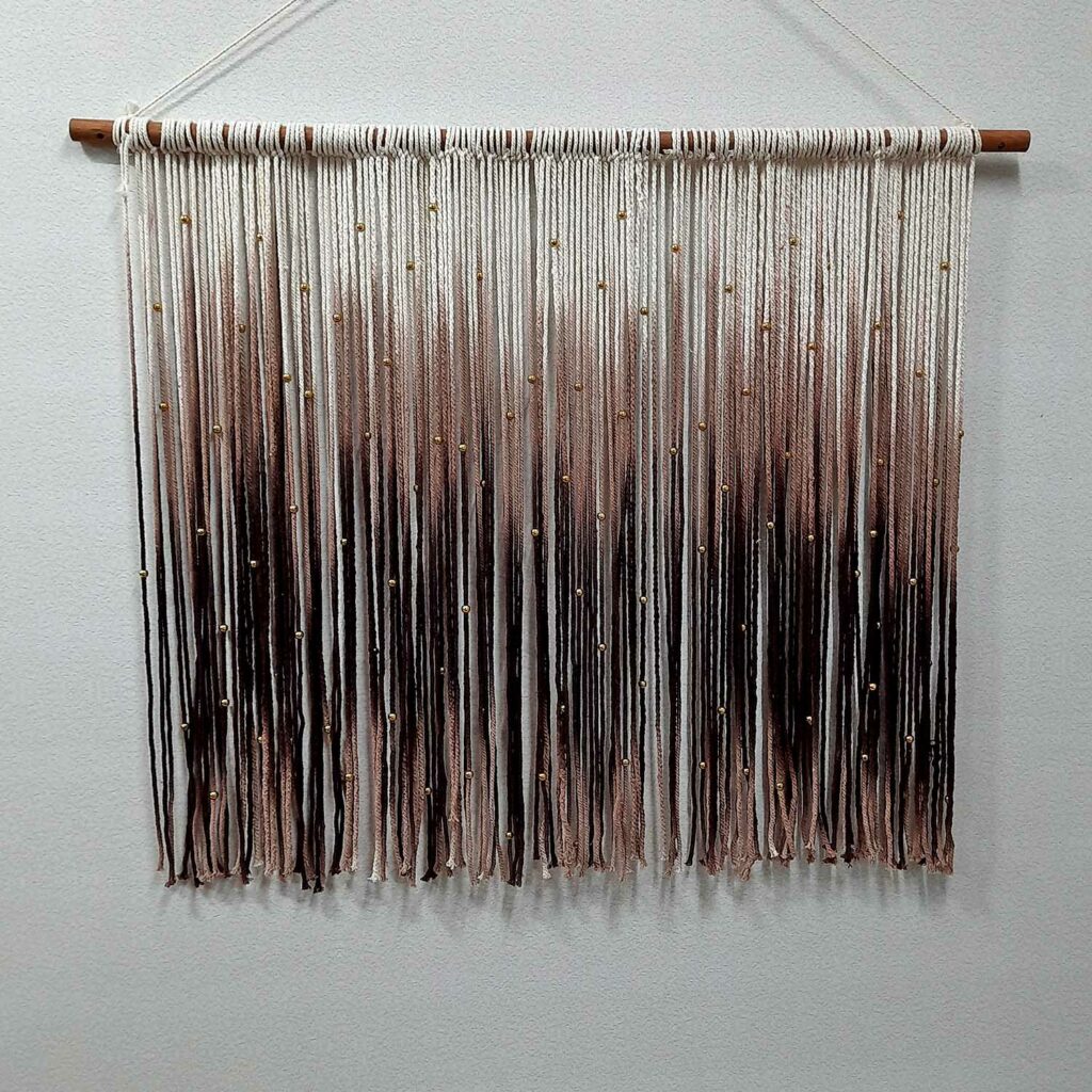 Avioni Hand Knotted Macrame Hanging Tie-Die In Brown Family With BeadsBoho Look – In Giftable Carton/ Best Festival/Wedding Gift-90×80 cms
