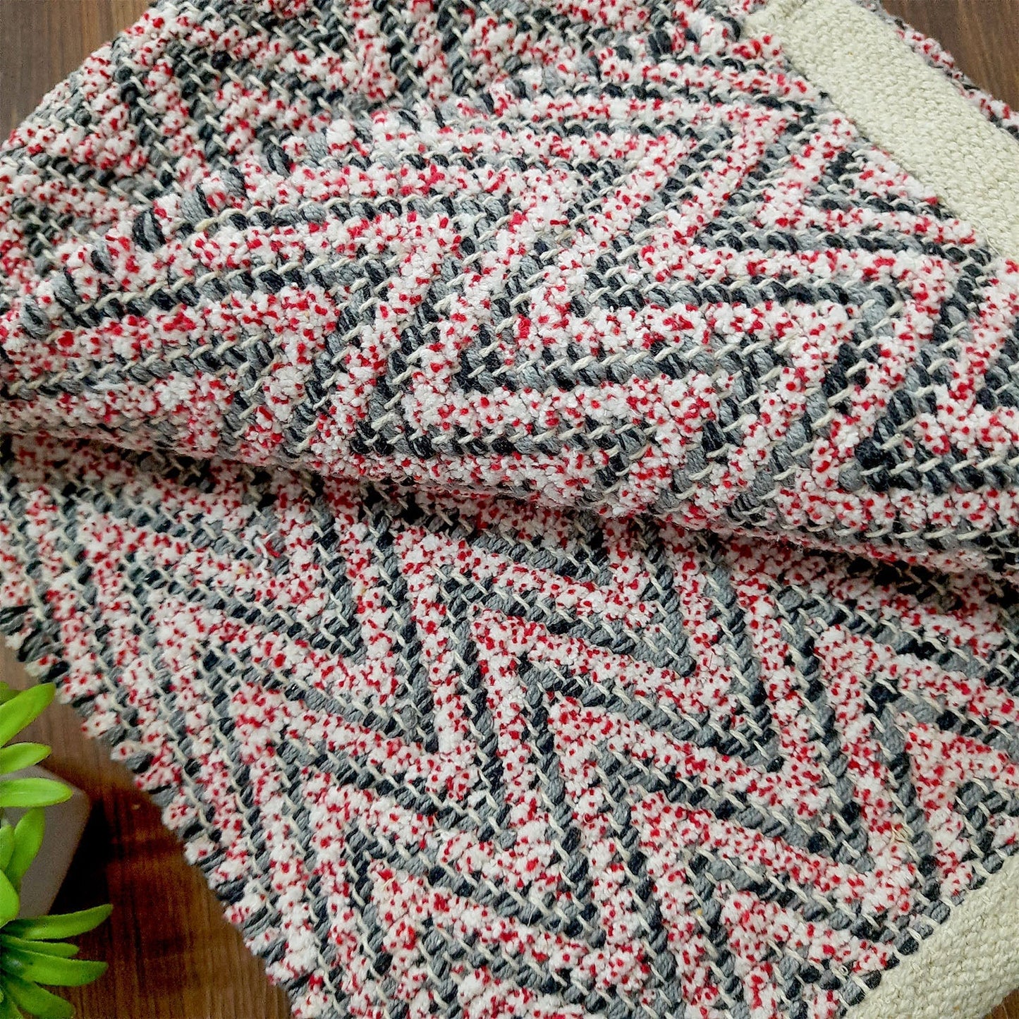 Avioni Lux Handloom Cotton Designer Durries- 90cm x 150cm (~3×5 Feet)- Red Multicolour