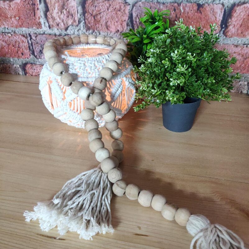 Avioni Home- Hand Made Garland With Wooden Beads Natural Colour With Fringes -44 Inches (112 cms)