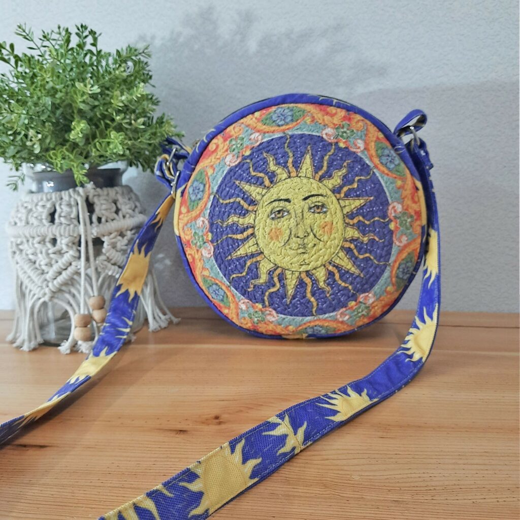 Premium Sling Bag for Women, Avioni Fashion Shoulder Bag, Bohemian Style Shining Sun, Braided Sides Round Sling Bag, Perfect For Gifts and Traveling-25 cms Diameter