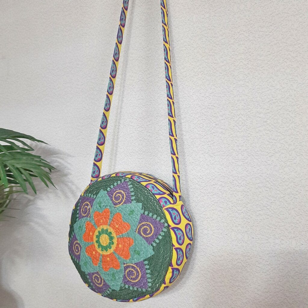 Premium Sling Bag for Women, Avioni Fashion Shoulder Bag, Bohemian Style-Banjara Gypsy , Braided Sides Round Sling Bag, Perfect For Gifts and Traveling-25 cms Diameter