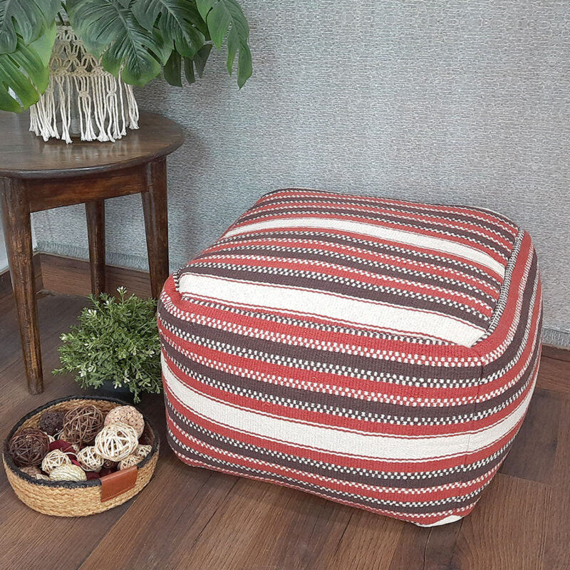 Avioni Home BigMo Collection – Earthy Red, Brown and White Boho Pouf -40cm x 55cm x 55 cm