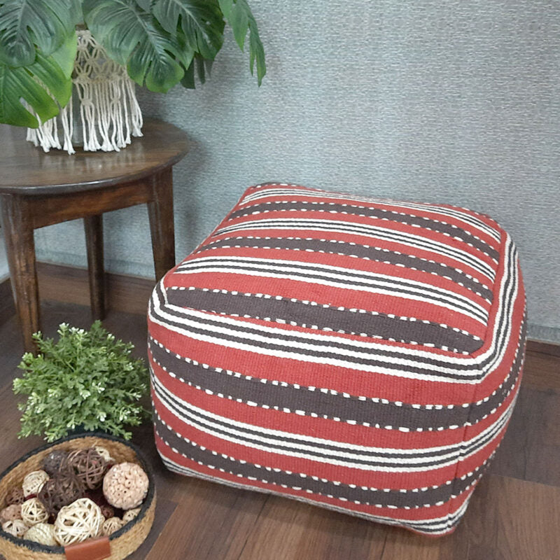 Avioni Home BigMo Earthy Collection – Red, Brown and White Boho Pouf -40cm x 55cm x 55 cm