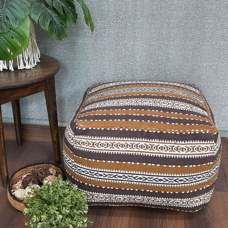 Avioni Home BigMo Earthy Collection – Browns and White Boho Pouf -40cm x 55cm x 55 cm