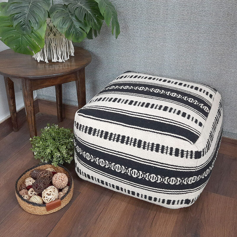 Avioni Home BigMo Collection – Black and White Boho Pouf -40cm x 55cm x 55 cm