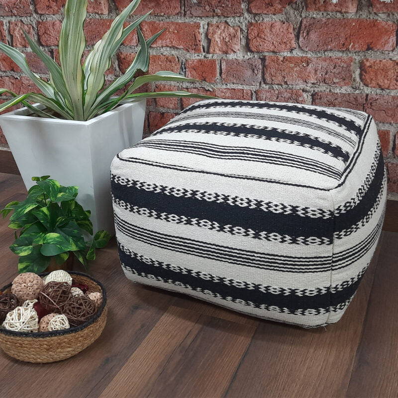 Avioni Home BigMo Collection -Cube Black and White Boho Pouf -40cm x 55cm x 55 cm