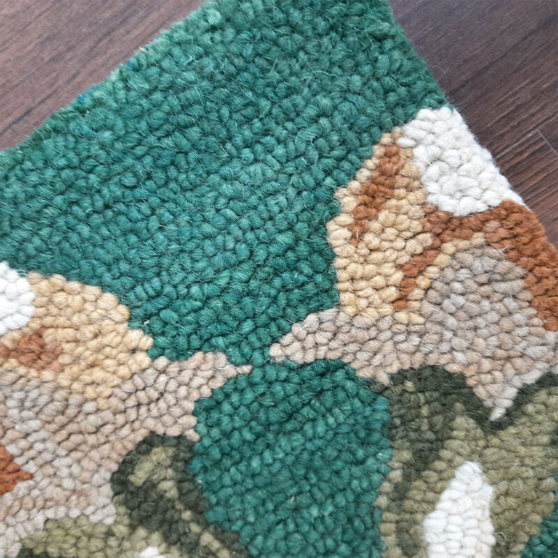 Wool Hand Tufted Floral Beautiful Green Tones Carpet | Loop Pile | Avioni -90cm x 150cm (~3×5 Feet)