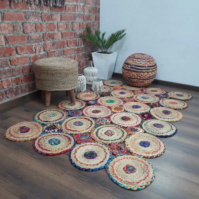 Avioni Home Contemporary Collection -Eco-friendly Jute Handmade Braided Area Rug -Multicolour Tikki Design
