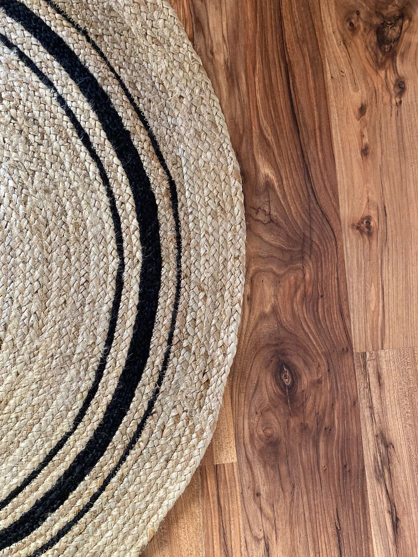Avioni Natural Jute With Black Border Braided Carpet Eco Friendly-Multicolour Boho Collection-Multiple Sizes
