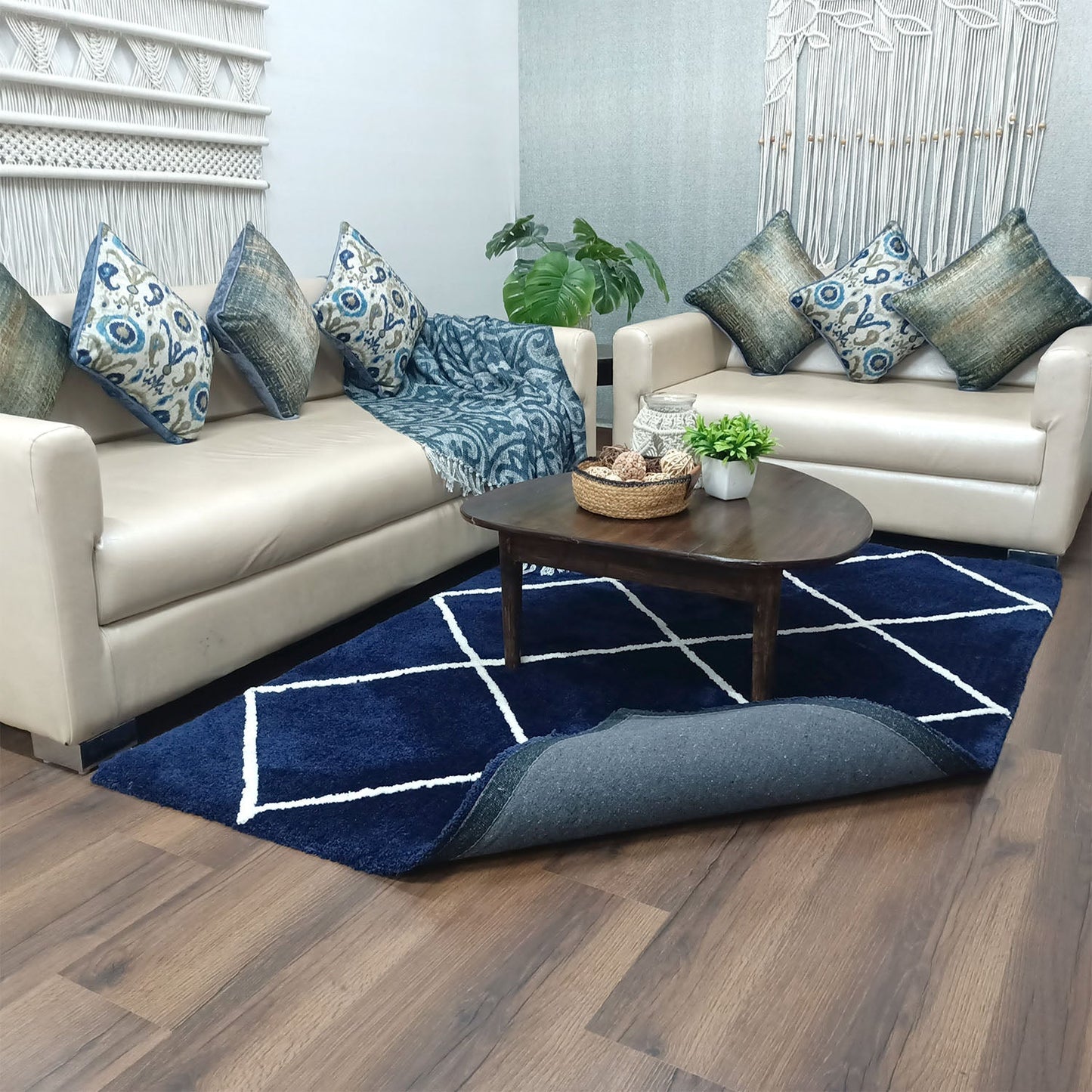 Avioni Home Atlas Collection - Moroccan Style Microfiber Carpet In Navy | Soft, Non-Slip, Easy to Clean