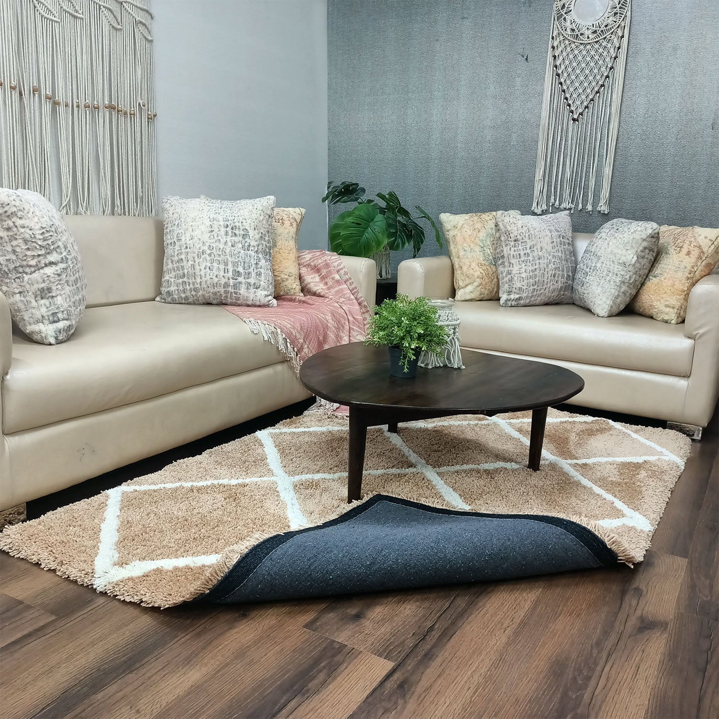 Avioni Home Atlas Collection - Moroccan Style Microfiber Carpet In Beige and White | Soft, Non-Slip, Easy to Clean