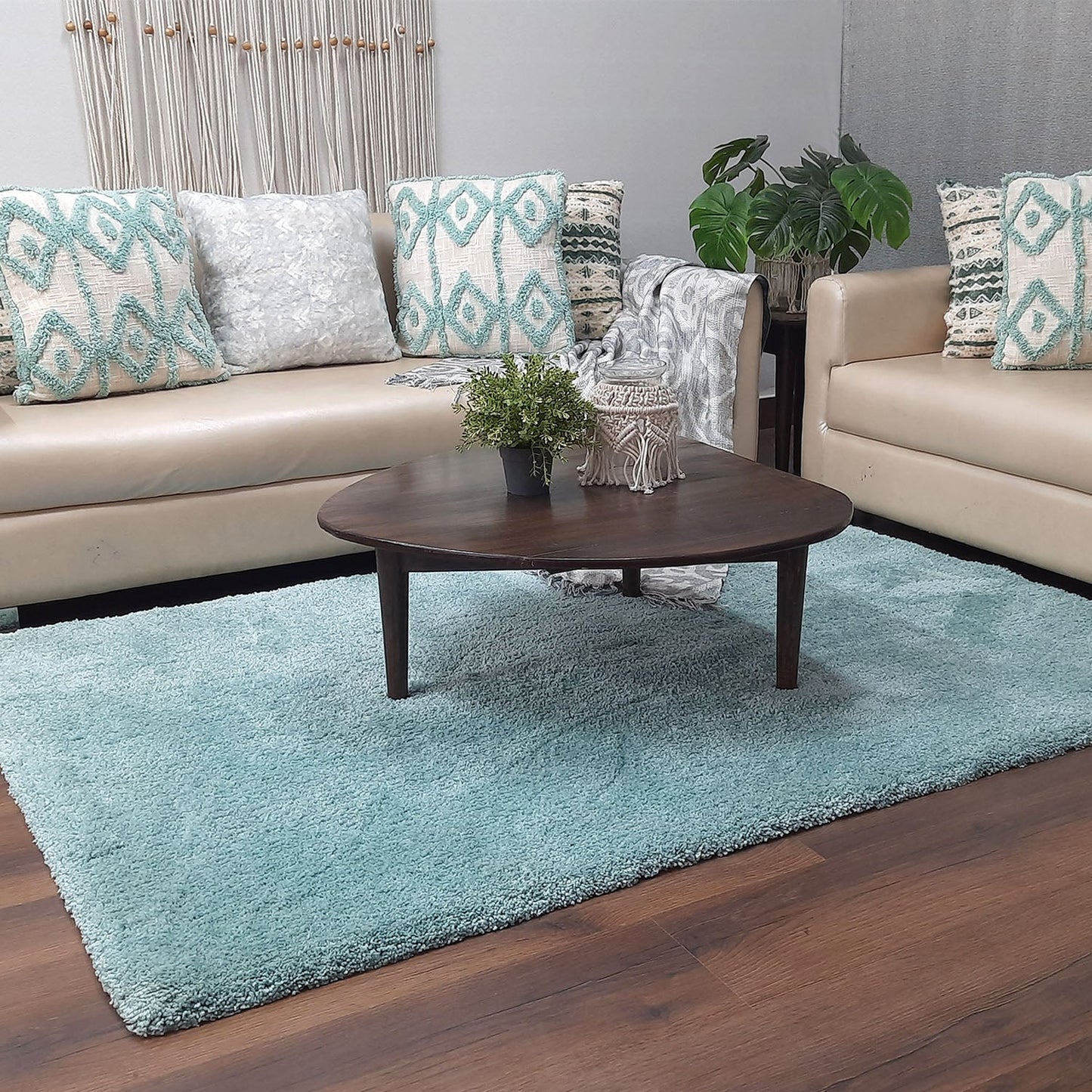 Avioni Home Atlas Collection - Moroccan Style Microfiber Carpet In Plain Aqua | Soft, Non-Slip, Easy to Clean