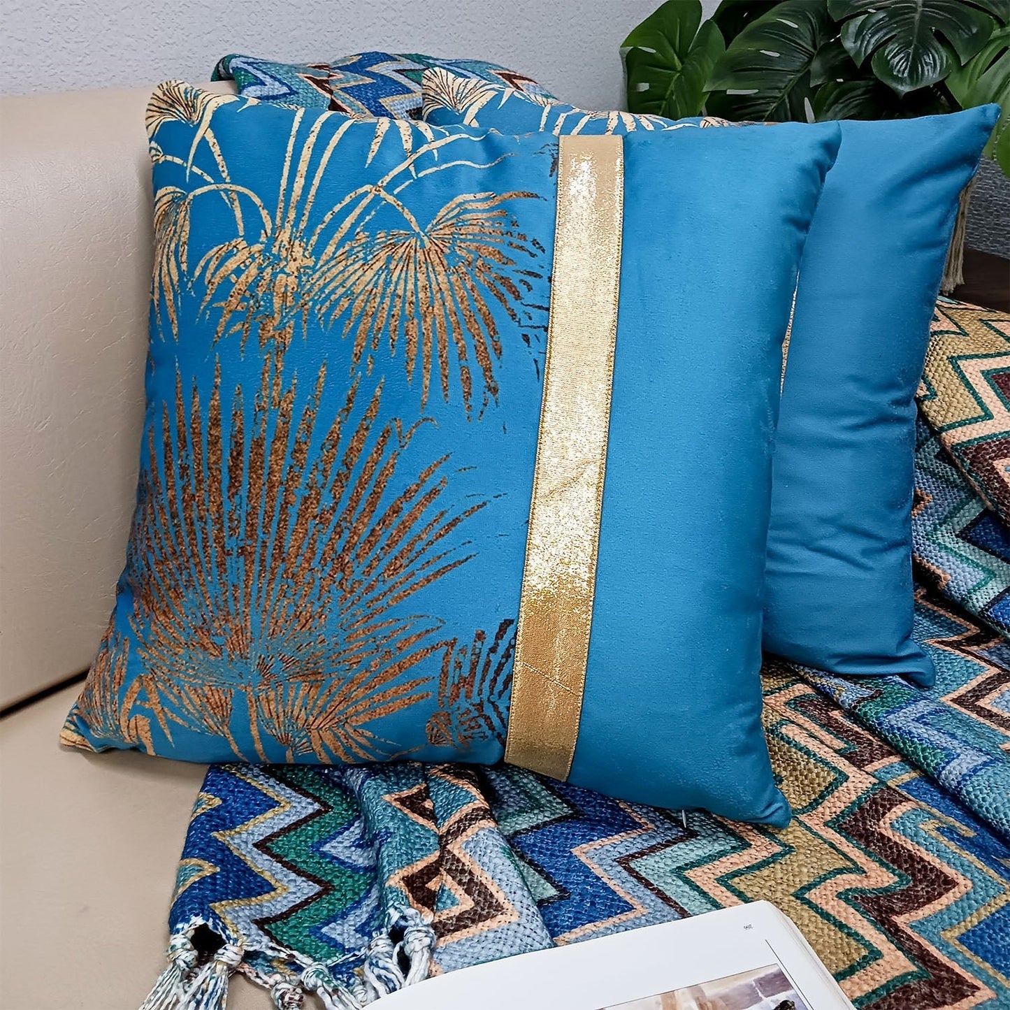 Cushion Covers Super Soft – Beautiful Golden Touch Palm Tree – 40cm x 40cm (~16″ x 16″)