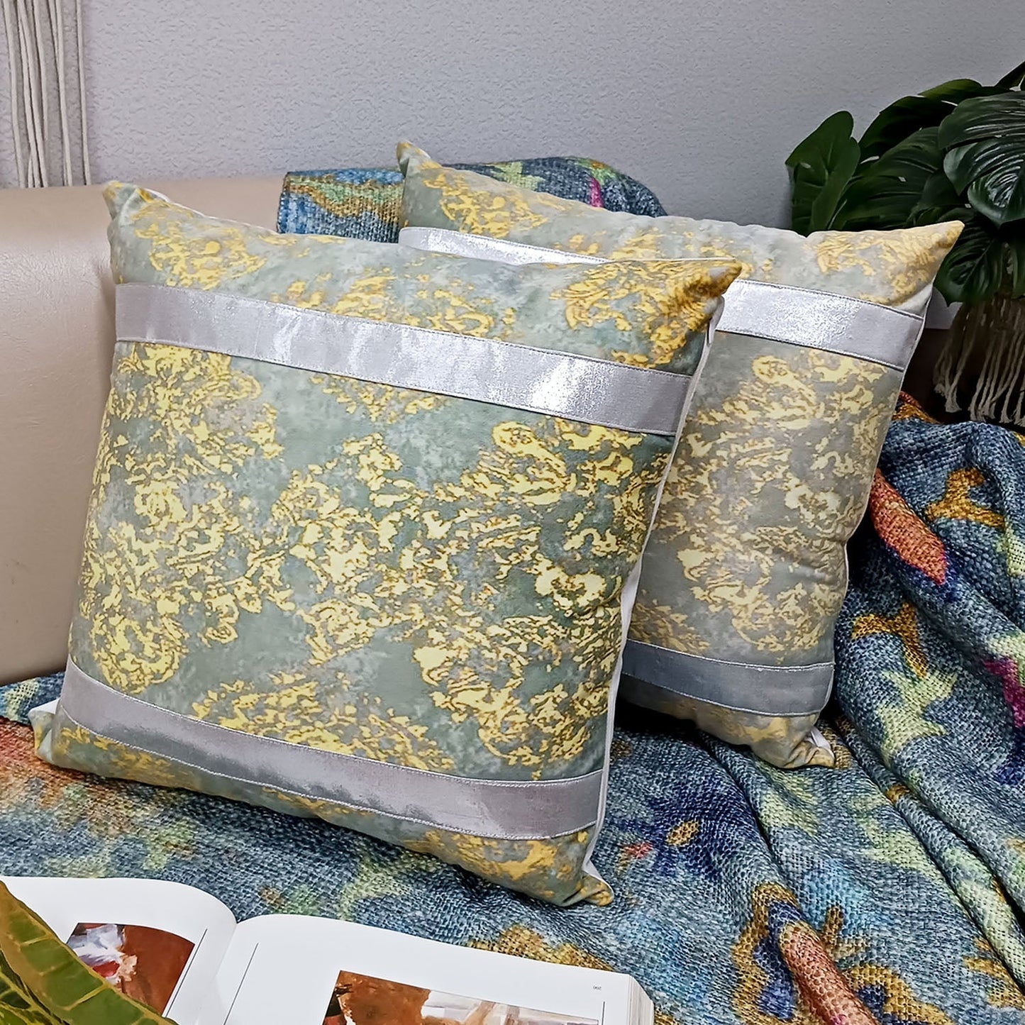 Cushion Covers Super Soft – Beautiful Golden Touch Yellow And Grey Abstract – 40cm x 40cm (~16″ x 16″)