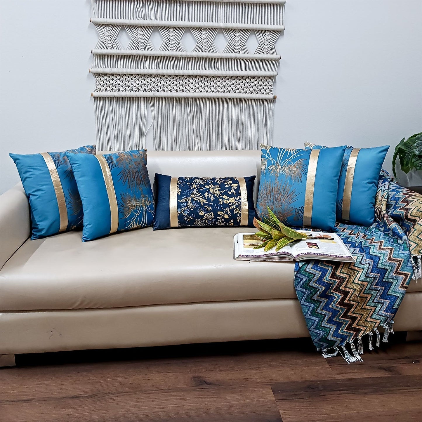 Cushion Covers Super Soft – Beautiful Golden Touch Navy Blue Floral – 30cm x 50cm (~12″ x 20″)