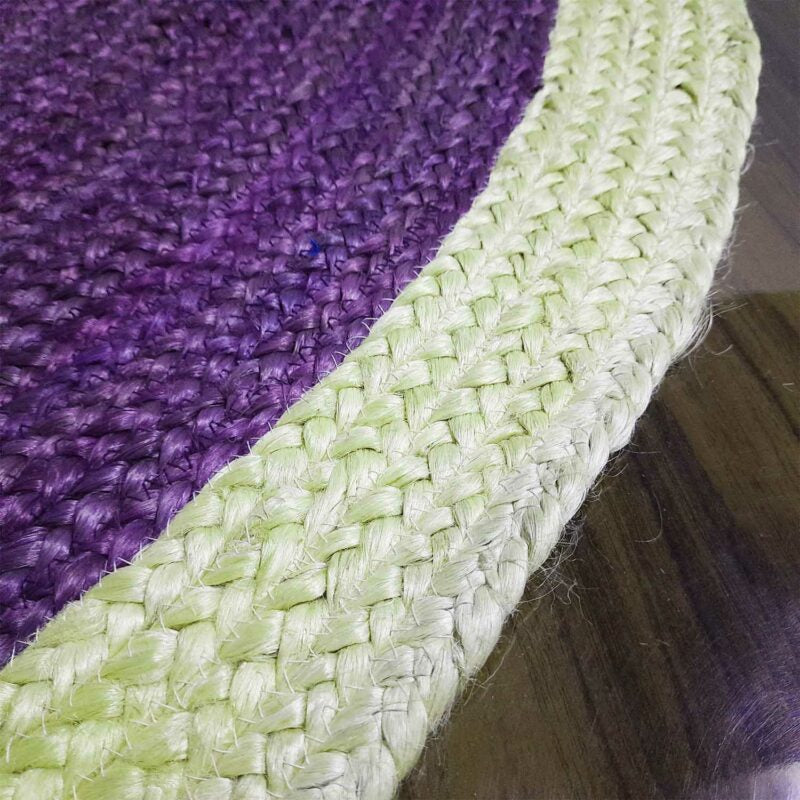 Jute Mat – Natural Rugs – Braided Area Rug – Grape- Voilet With Border – Handmade & Unbleached – Avioni Premium Eco Collection