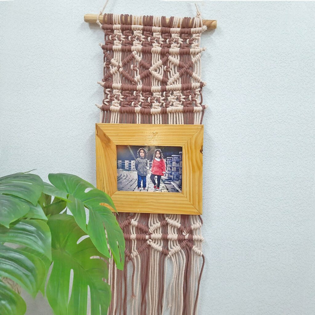 Avioni Home Boho Collection – Beautifully Hand Knotted Coloured Macrame Hanging With-21×25 Cms (8×10 Inch) Pine wood