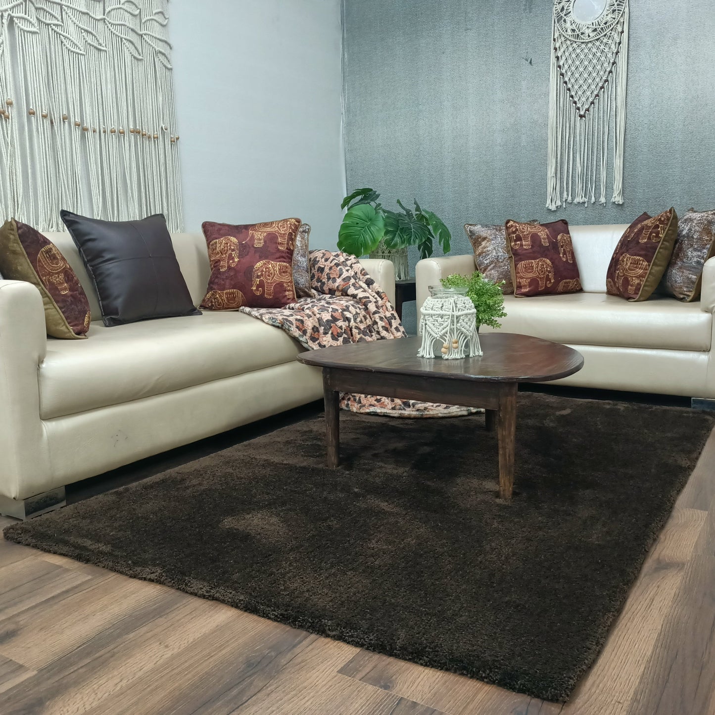 Avioni Home Atlas Collection - Moroccan Style Microfiber Carpet In Plain Brown| Soft, Non-Slip, Easy to Clean