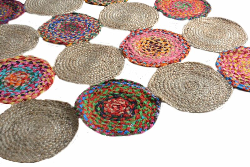 Jute And Chindi Mat – Natural Rugs – Braided Area Rug – – Handmade – 120cm x 120cm (~4 feet X 4 feet) – Avioni Premium Eco Collection
