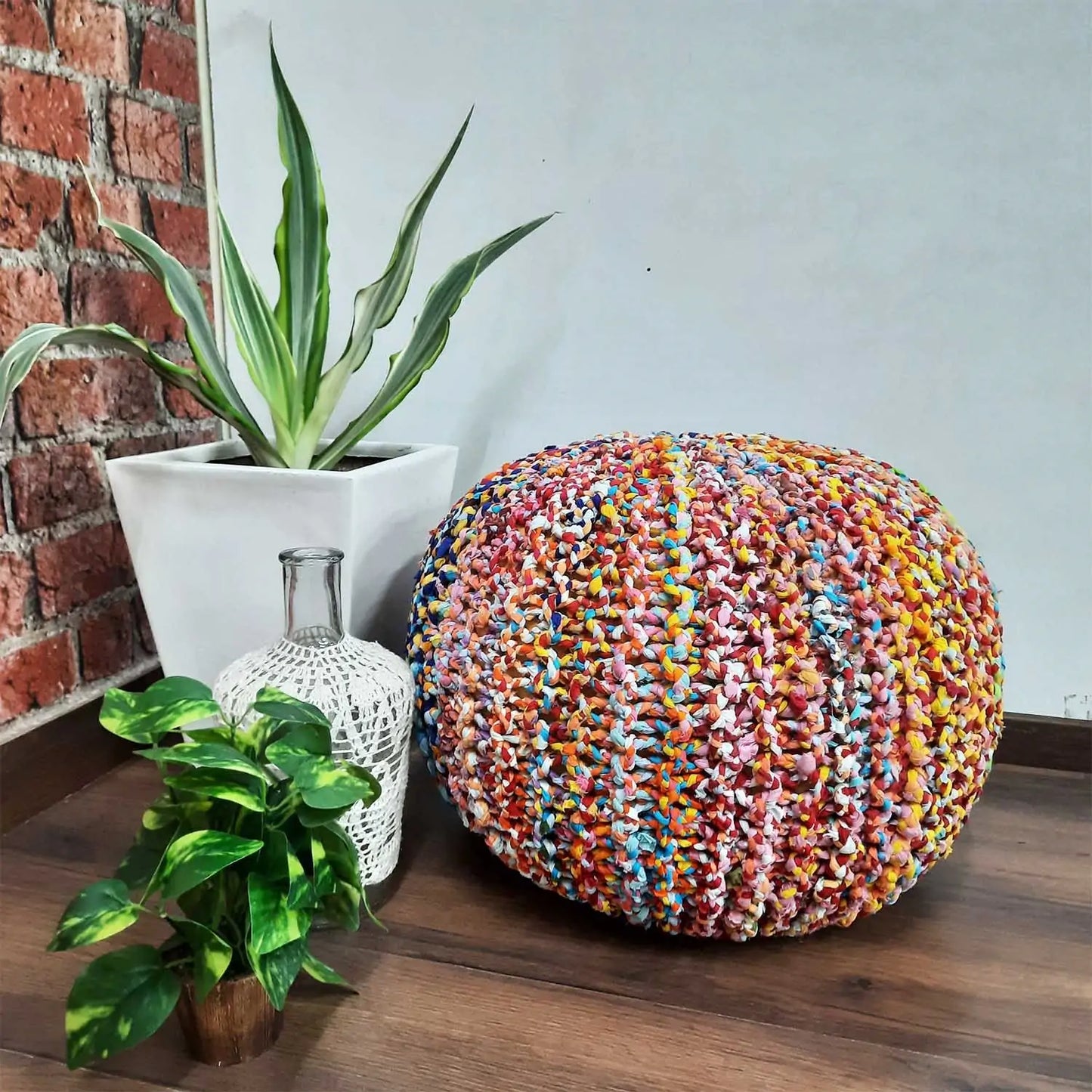 Avioni Home- Hand Knotted Natural Dyed Cotton- Rainbow Colours- Filled with FR Beans- Large Size-40cm x 55cm x 55cm