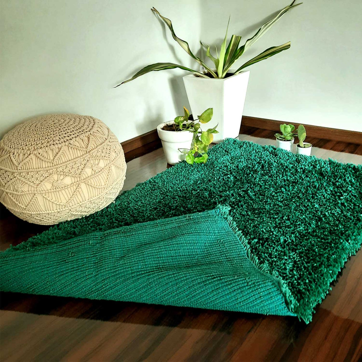 Shaggy Carpet | Washable | Hand Woven Super Luxurious Feel | Export Quality- Turquoise Color