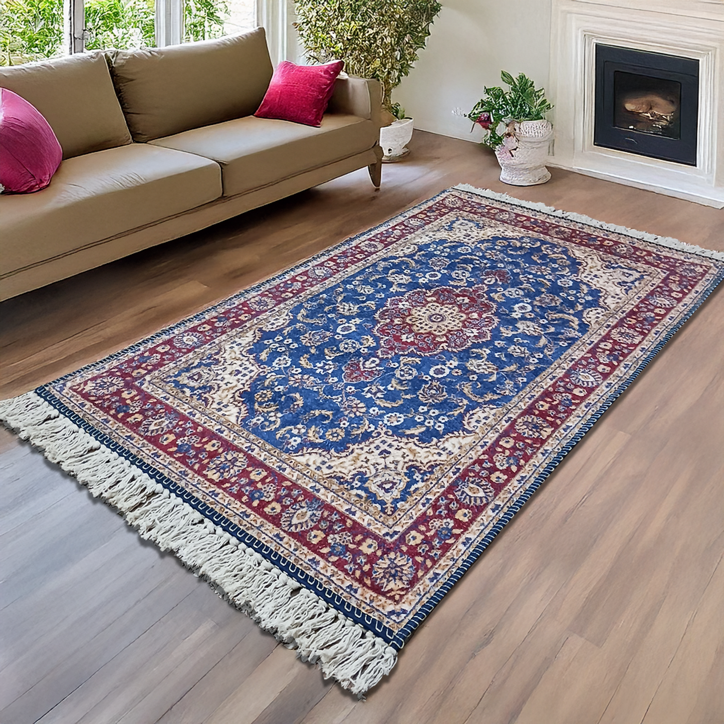 Silk Carpet Persian Design Collection Red and Blue – Living Room Rug -Avioni