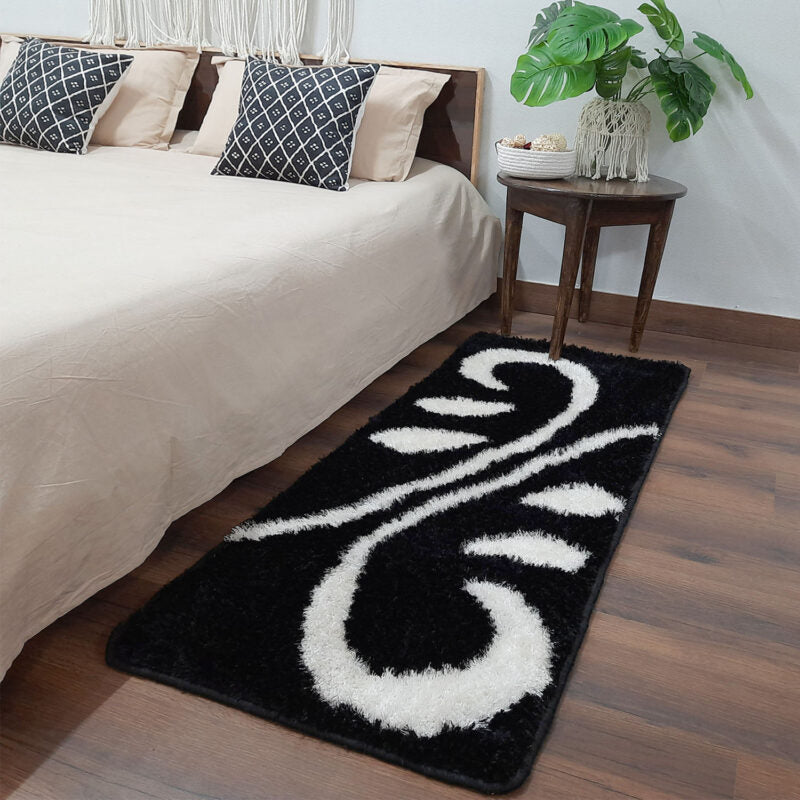 avioni-home-atlas-collection-Handloom Shaggy Black Carpet/Bedside Runners (55cm x 137cm (~22″ x 55″)) by Avioni