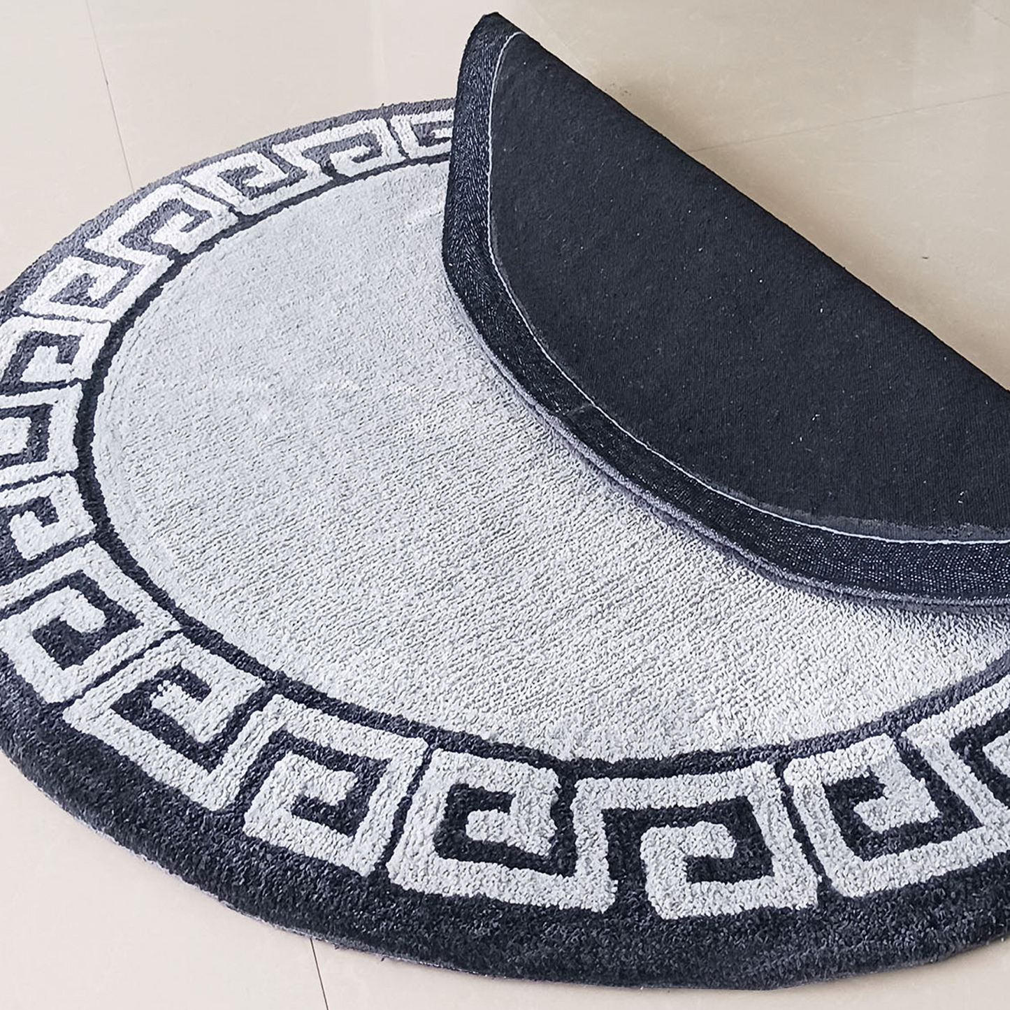 Avioni Home Atlas Collection - Greek Style Microfiber Round Carpet In Light and Dark Grey | Soft, Non-Slip, Easy to Clean