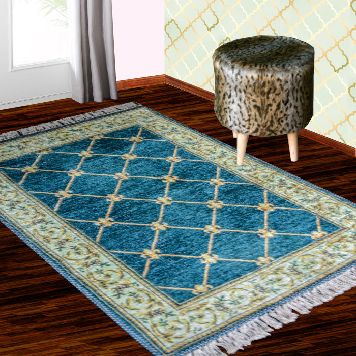 Silk Carpet Persian Design Collection Teal – Living Room Rug – 90 cm x 150 cm (~3 Feet × 5 Feet)