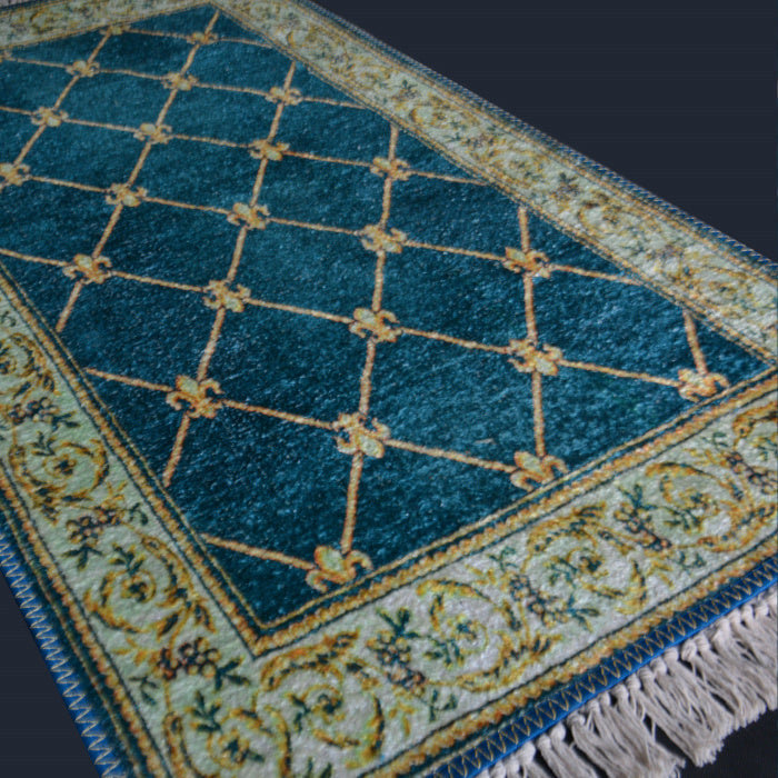 Silk Carpet Persian Design Collection Teal – Living Room Rug – 90 cm x 150 cm (~3 Feet × 5 Feet)