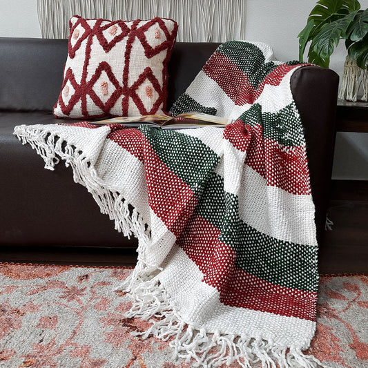 Avioni Sofa Throws/Blankets Super Soft Acrylic Handloom Weaved Red Green (Aura Collection)-127×152 cm (50 x 60 Inch)