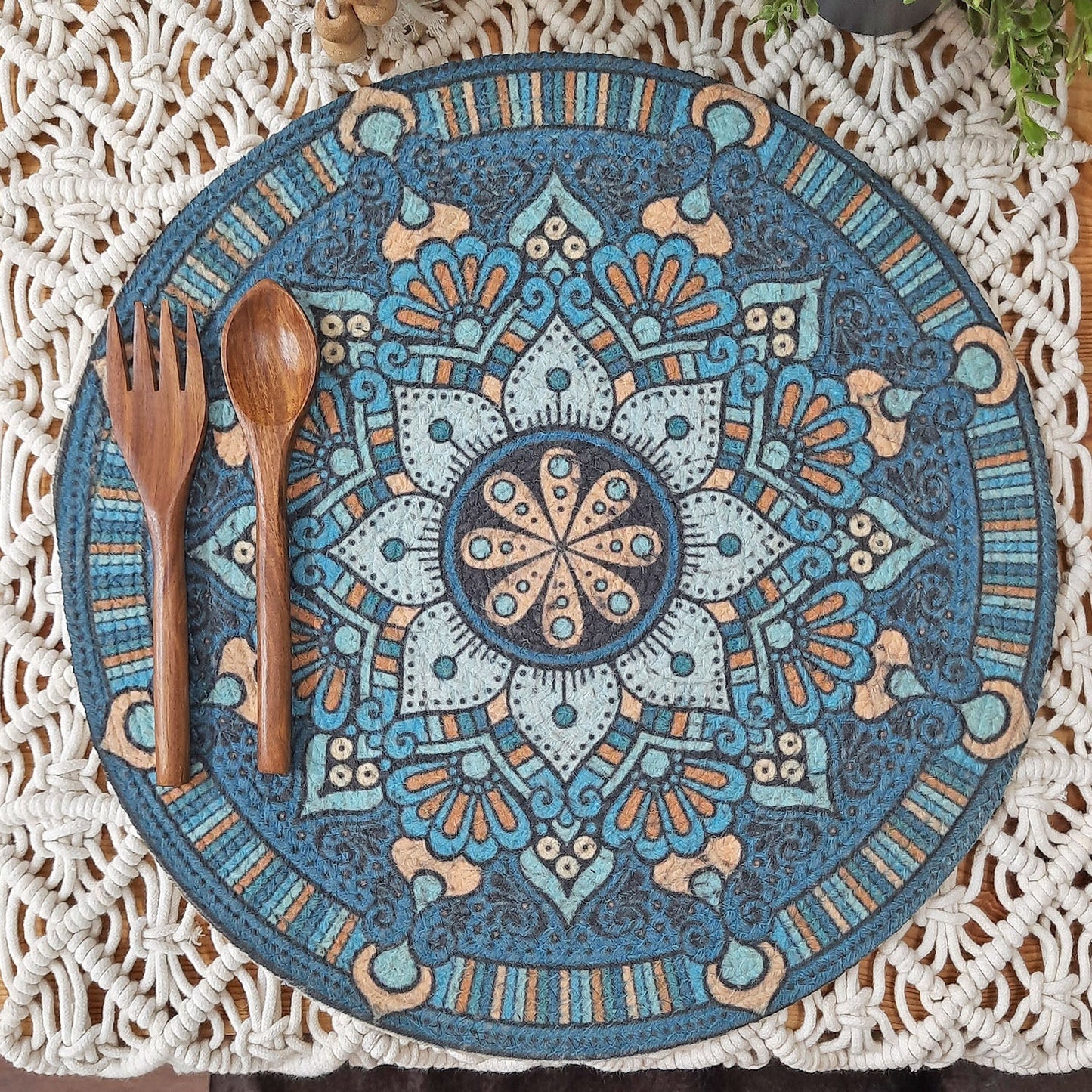 All Natural Round Cotton Braided Mats- “Natura Collection By Avioni”-Washable-Ethnic-Good for Gifting (38 cms Diameter)