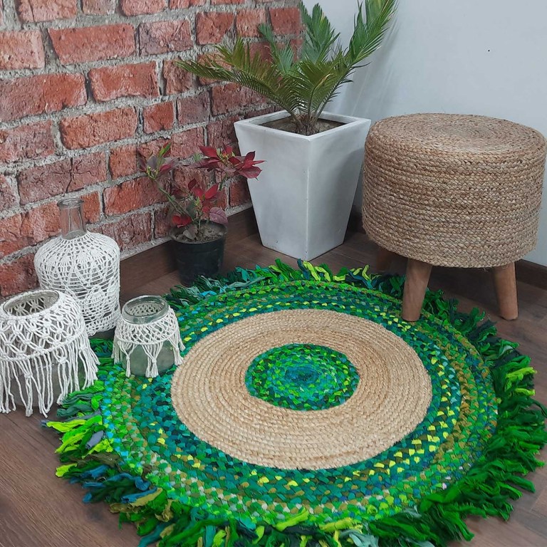 Avioni Home Eco Collection – Handmade Recycled Jute & Cotton Braided Carpet – Green Contemporary Eco-friendly