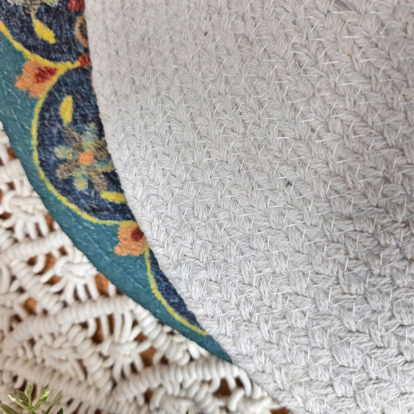 All Natural Round Cotton Braided Mats- “Natura Collection By Avioni”-Washable-Rangoli Design-Good for Gifting (38 cms Diameter)