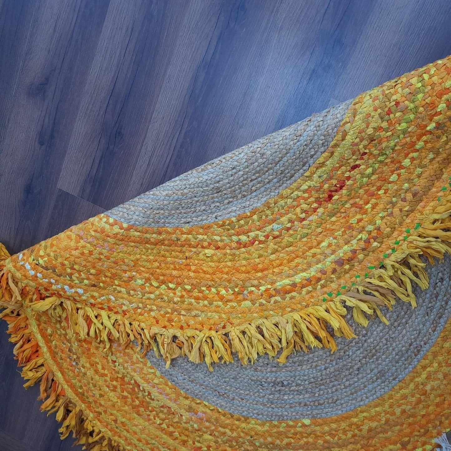 Avioni Home Eco Collection – Handmade Recycled Jute & Cotton Braided Carpet – Yellow Contemporary Eco-friendly