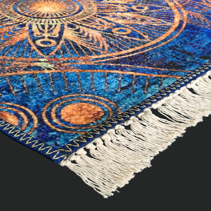 Silk Carpet Modern Design Collection Blue Mandala – Living Room Rug – 90 cm x 150 cm (~3 Feet × 5 Feet ) - Avioni